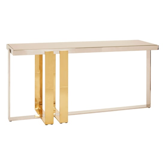 Cervantes Frosted Glass Top Console Table With Gold Metal Base_1