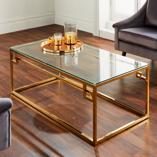 Cesar Clear Glass Top Coffee Table With Gold Frame