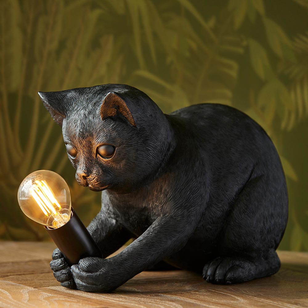 Cesme Kitten Shape Table Lamp In Matt Black
