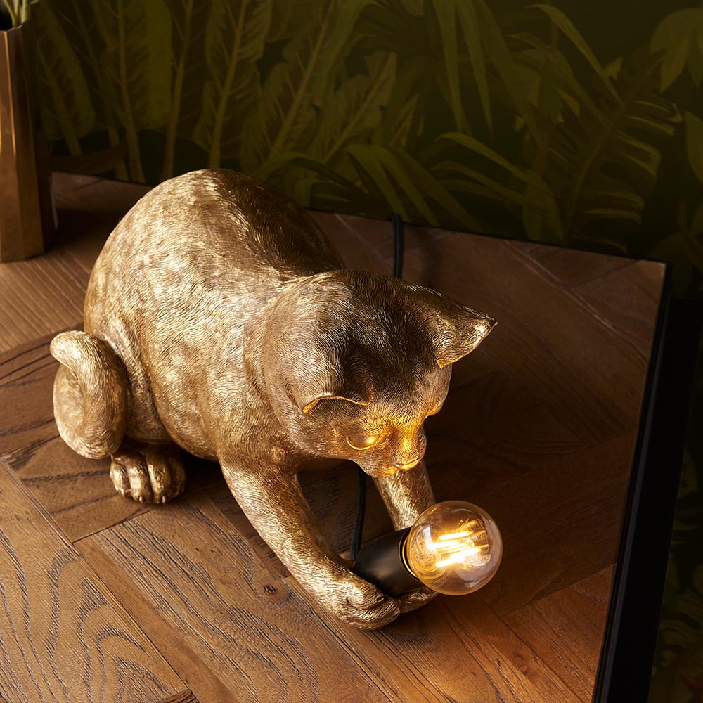 Cesme Kitten Shape Table Lamp In Vintage Gold
