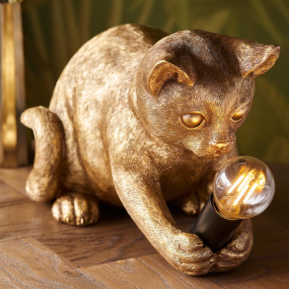 Cesme Kitten Shape Table Lamp In Vintage Gold