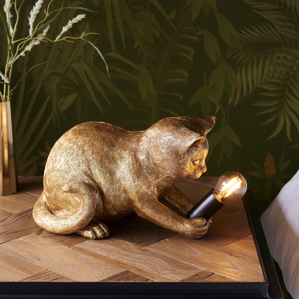 Cesme Kitten Shape Table Lamp In Vintage Gold