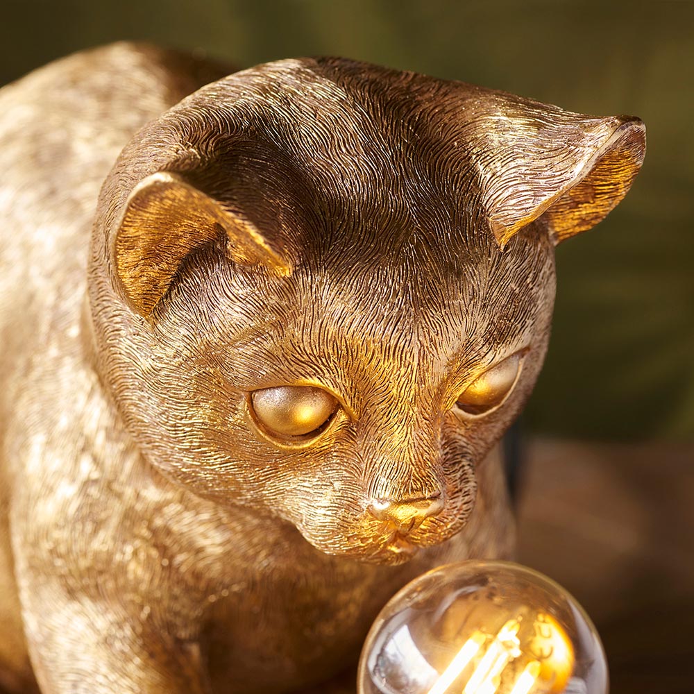 Cesme Kitten Shape Table Lamp In Vintage Gold