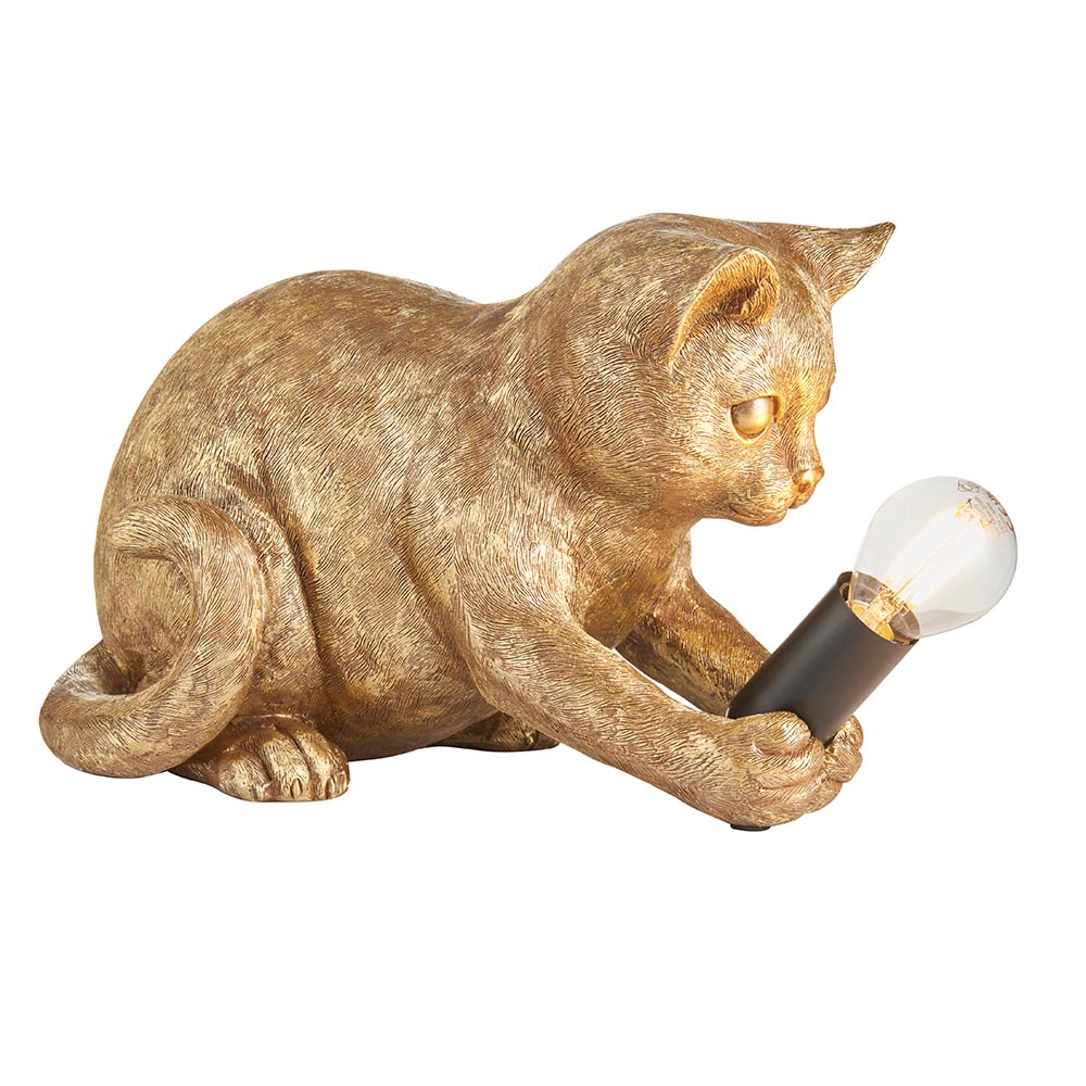 Cesme Kitten Shape Table Lamp In Vintage Gold