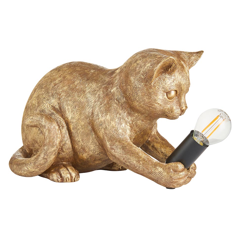 Cesme Kitten Shape Table Lamp In Vintage Gold