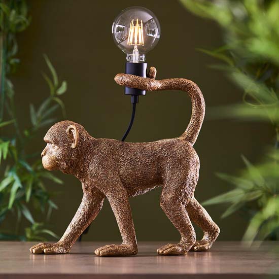 Cesme Monkey Table Lamp In Vintage Gold