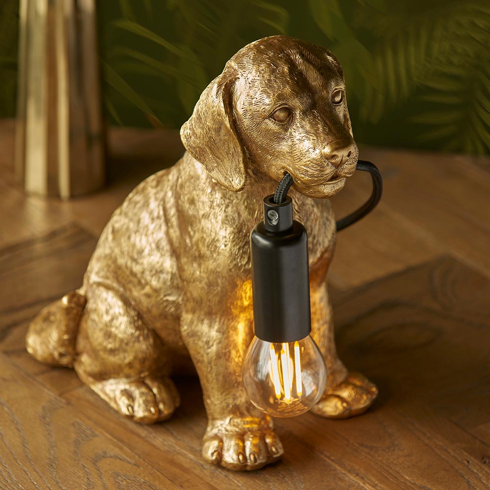 Cesme Puppy Shape Table Lamp In Vintage Gold