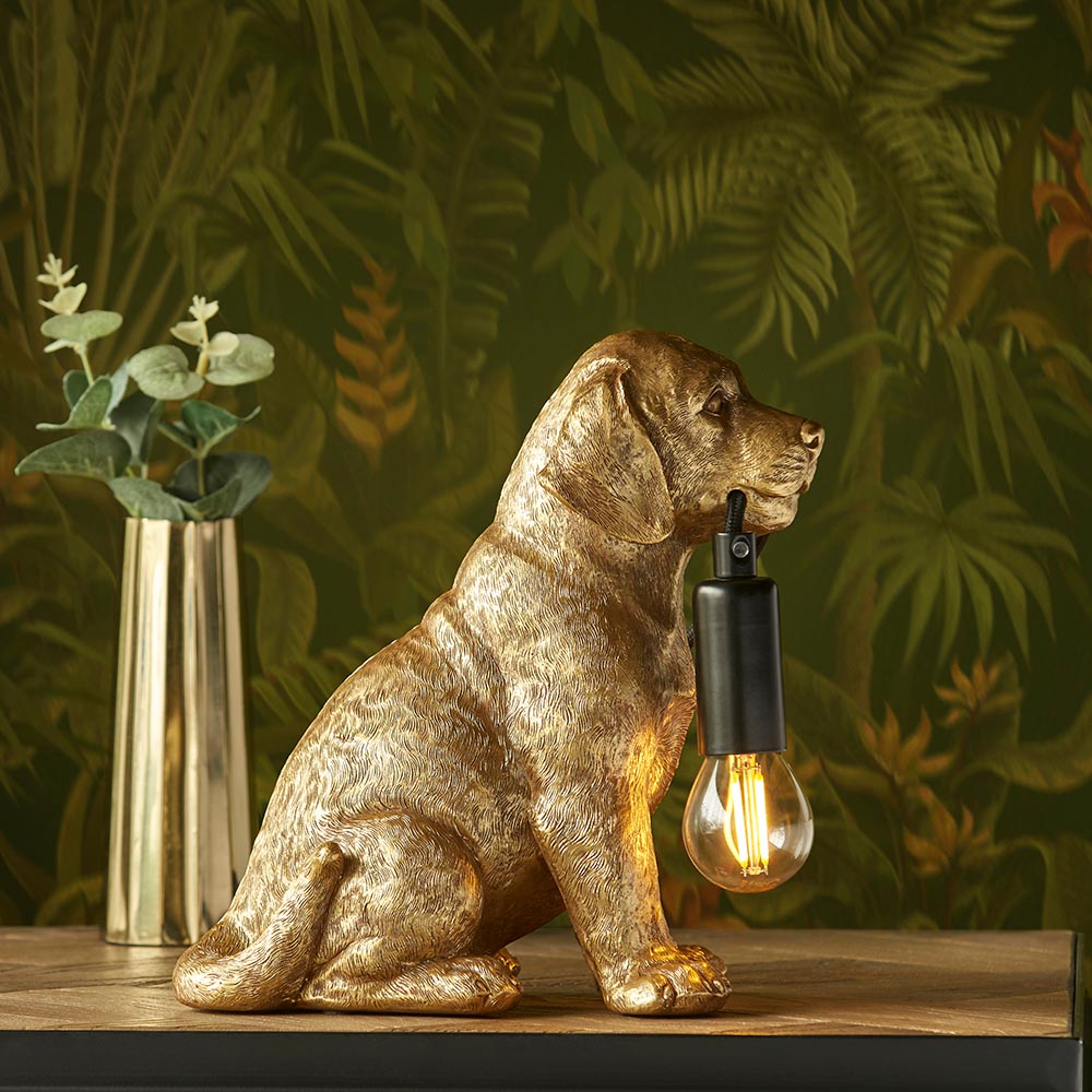 Cesme Puppy Shape Table Lamp In Vintage Gold