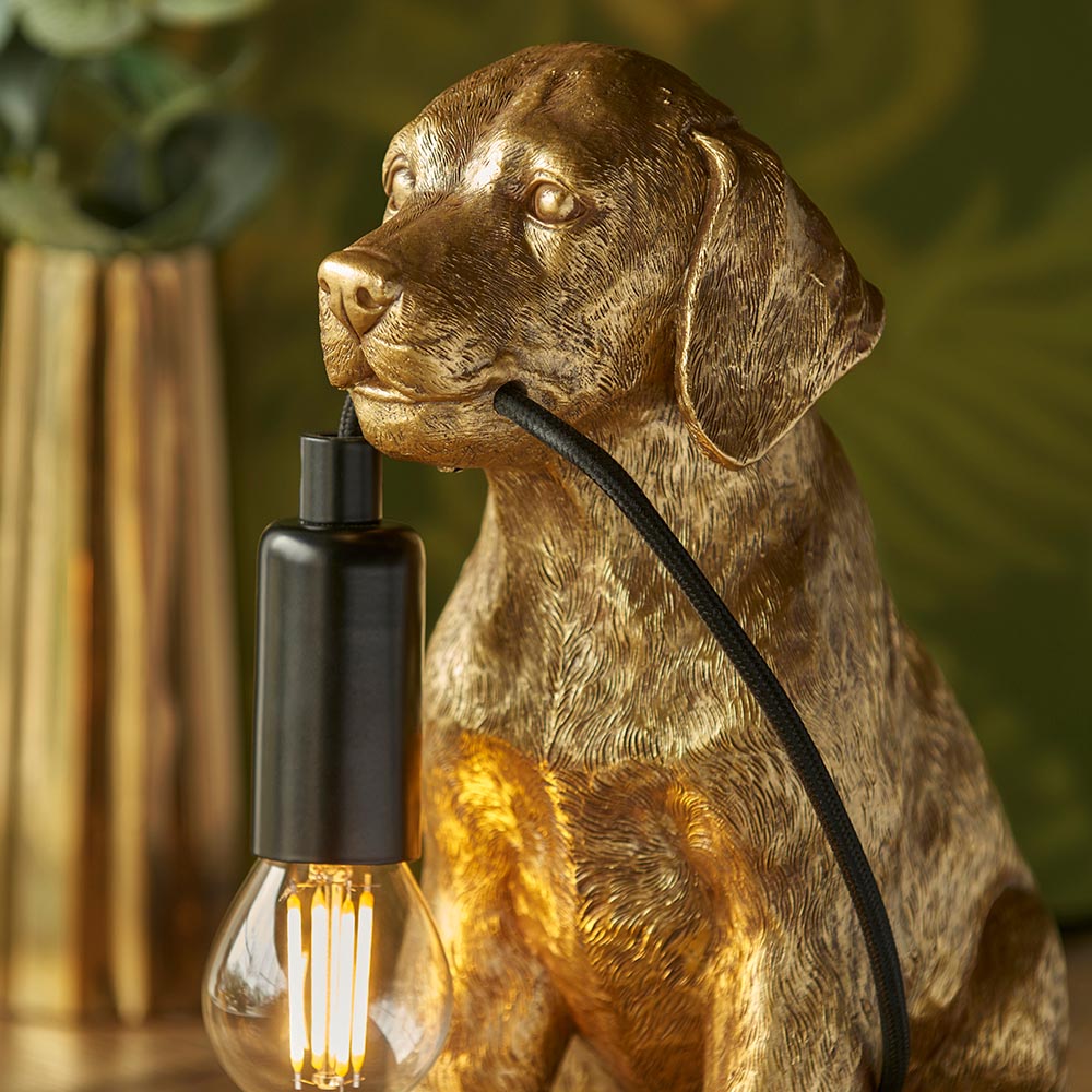Cesme Puppy Shape Table Lamp In Vintage Gold