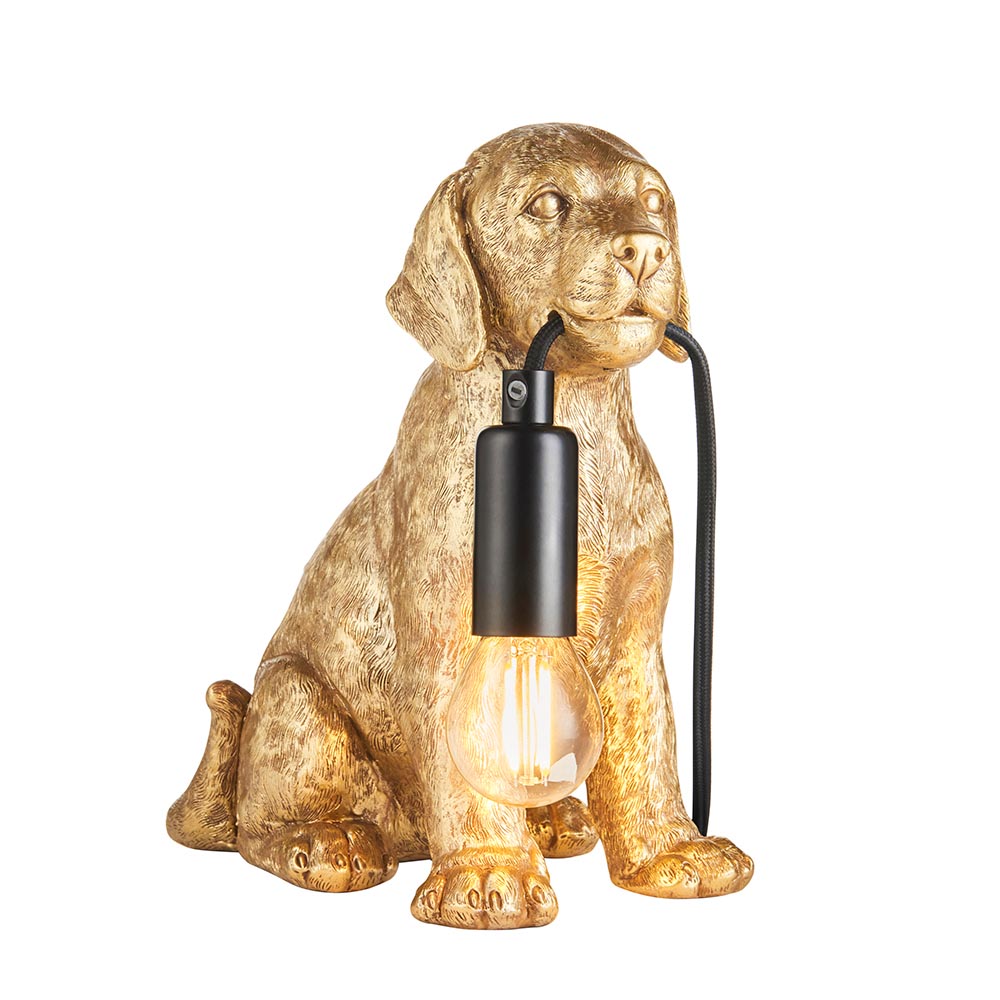 Cesme Puppy Shape Table Lamp In Vintage Gold