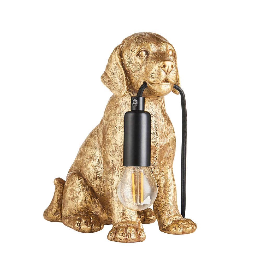 Cesme Puppy Shape Table Lamp In Vintage Gold