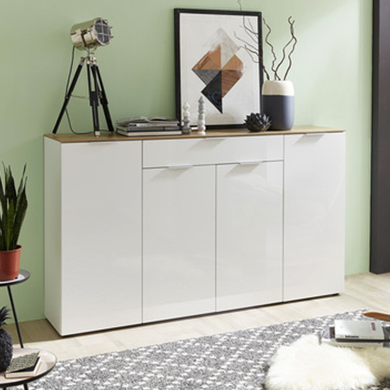 Cetano Wide Sideboard In White And Navarra Oak High Gloss FiF
