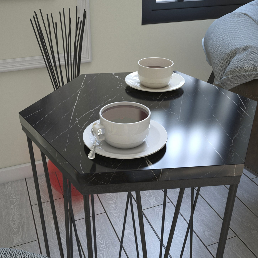 Cetrus Black Marble Effect Top Side Table with Metal Frame