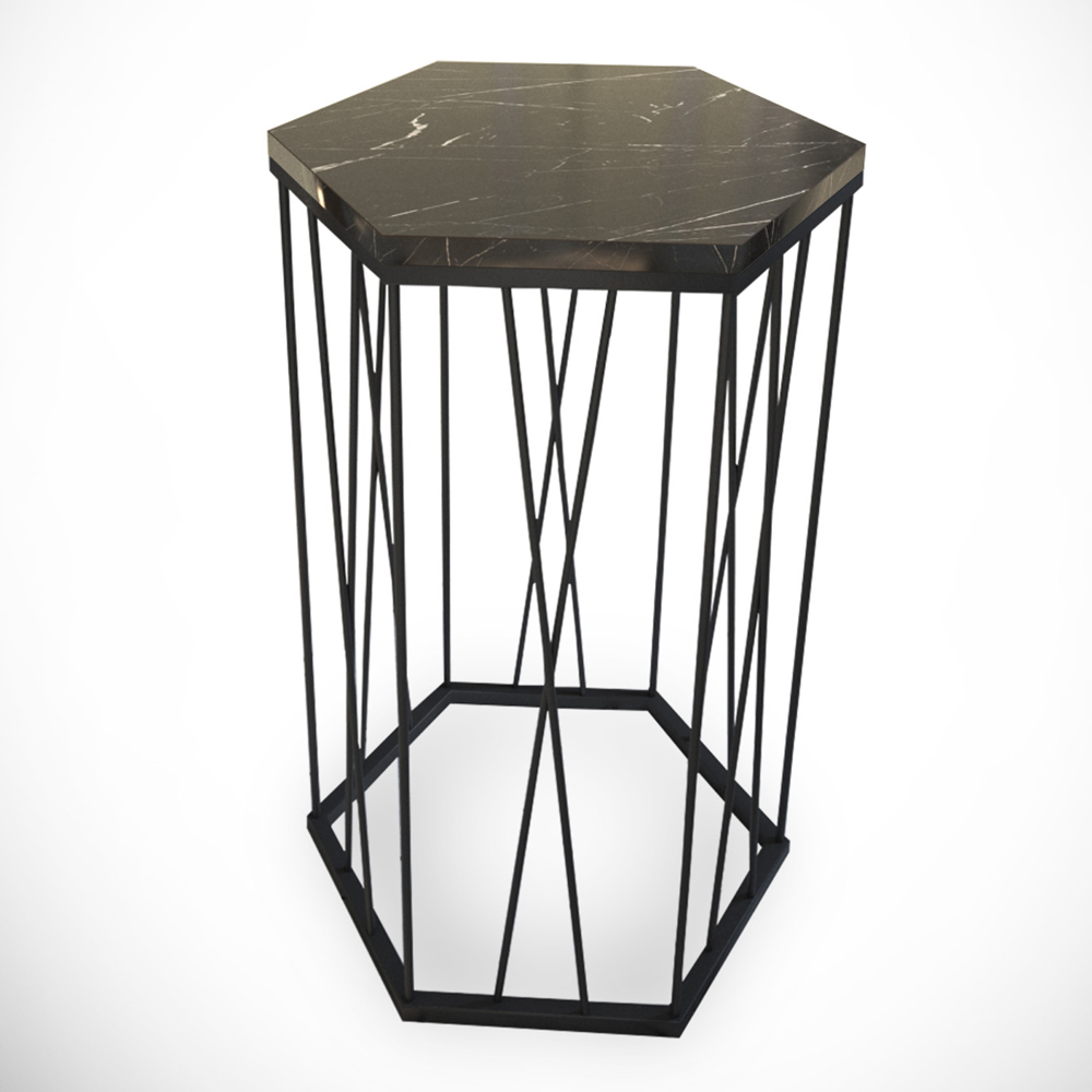 Cetrus Black Marble Effect Top Side Table with Metal Frame