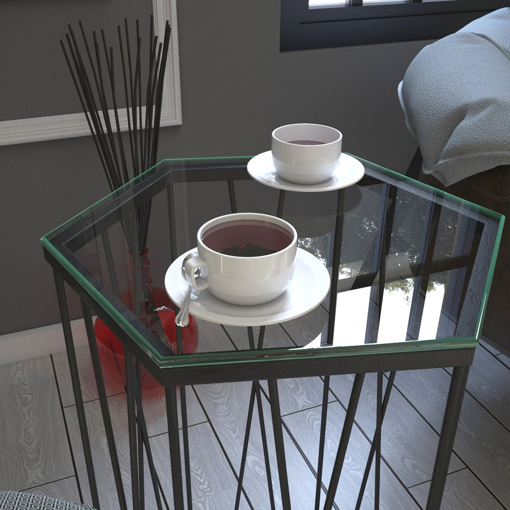 Cetrus Glass Top Side Table with Anthracite Metal Frame