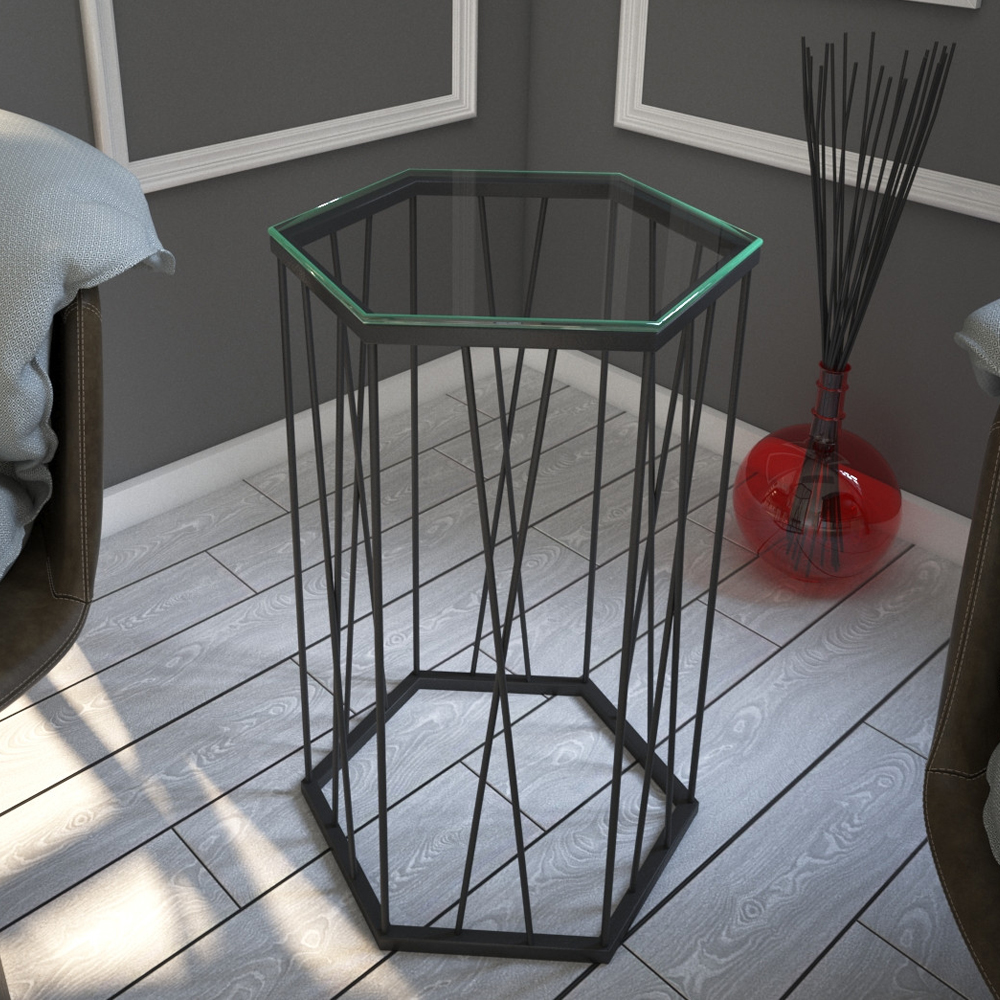 Cetrus Glass Top Side Table with Anthracite Metal Frame