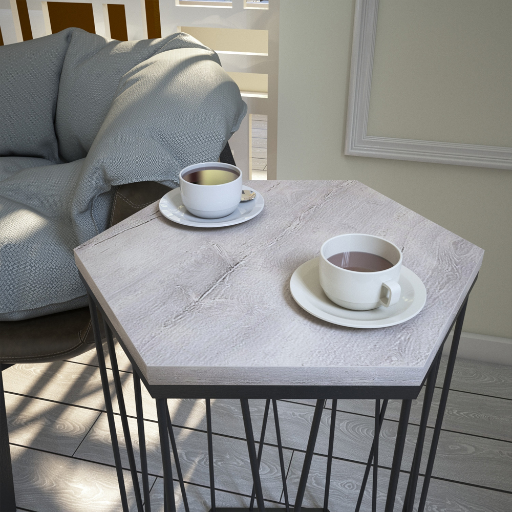 Cetrus Oak Wooden Top Side Table with Black Metal Frame