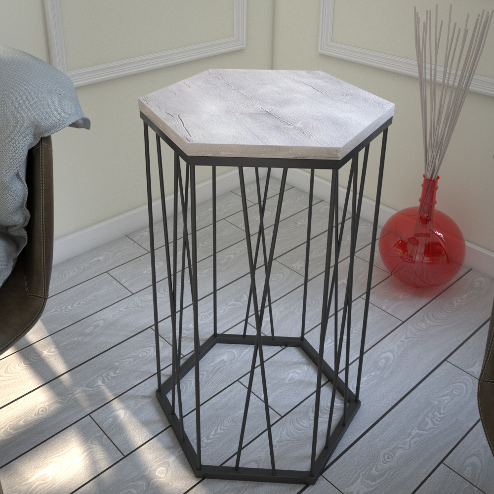 Cetrus Oak Wooden Top Side Table with Black Metal Frame