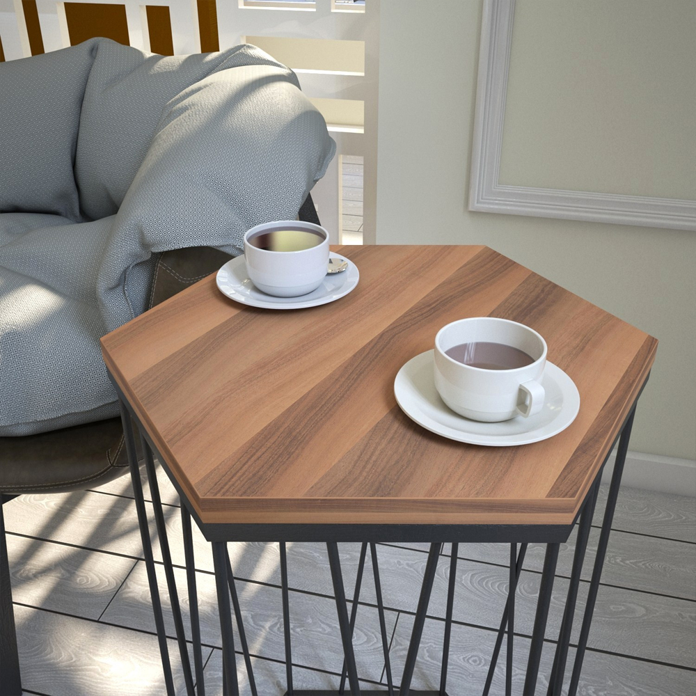 Cetrus Walnut Wooden Top Side Table with Black Metal Frame