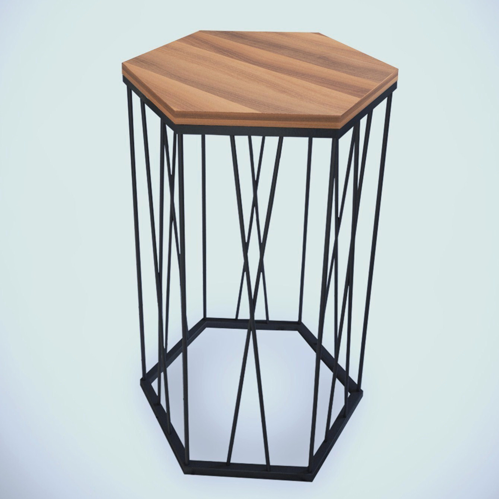 Cetrus Walnut Wooden Top Side Table with Black Metal Frame
