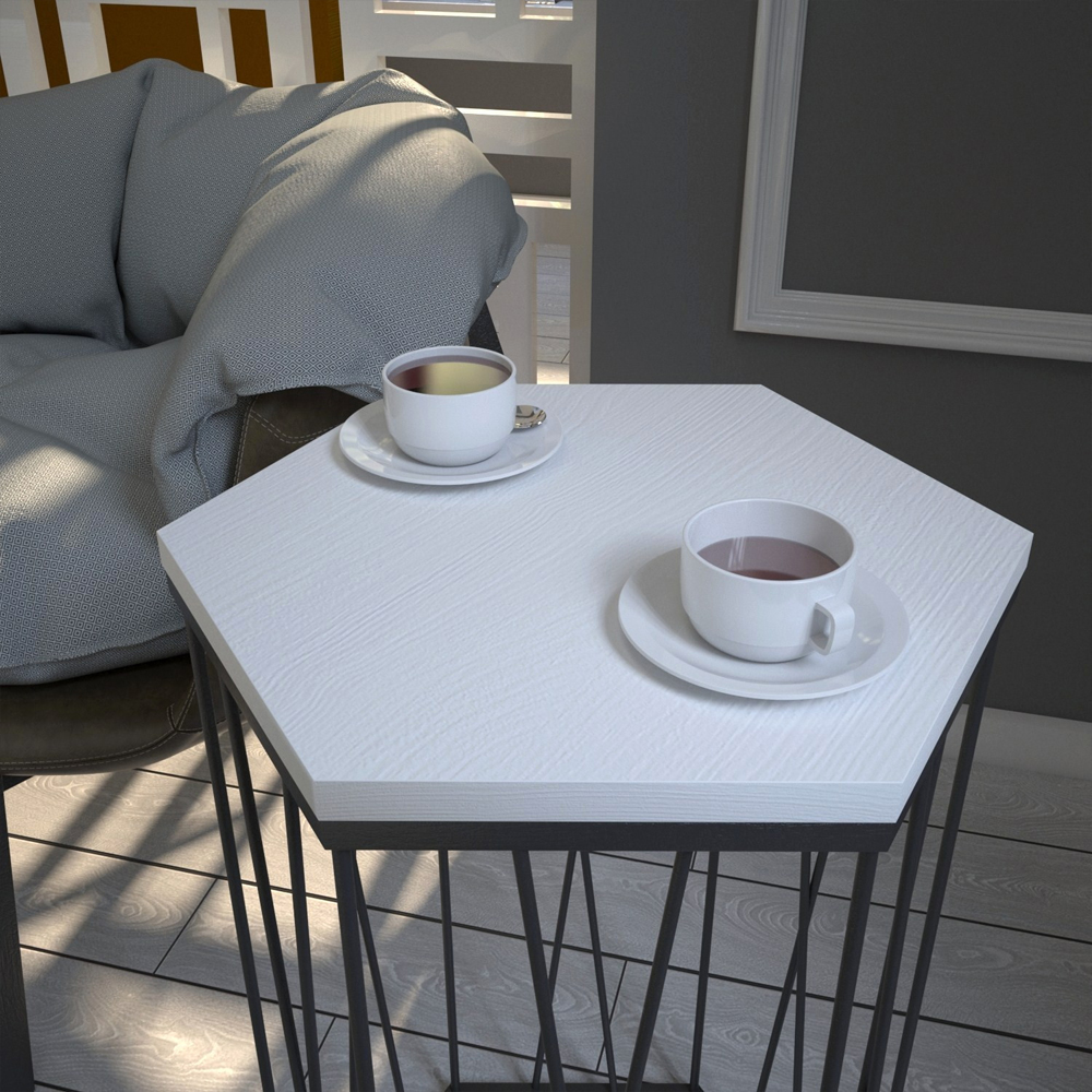 Cetrus White Wooden Top Side Table with Black Metal Frame