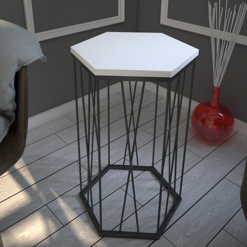 Cetrus White Wooden Top Side Table with Black Metal Frame