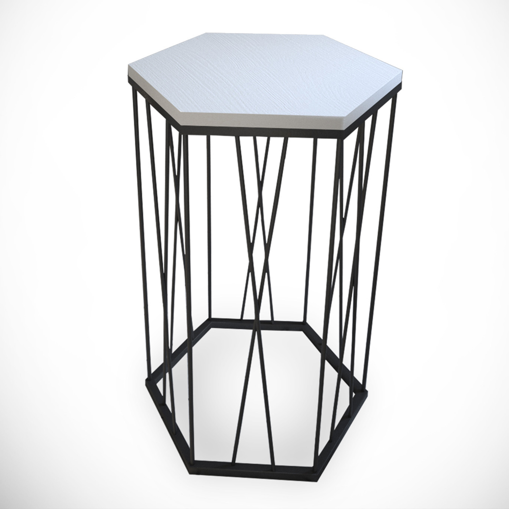Cetrus White Wooden Top Side Table with Black Metal Frame
