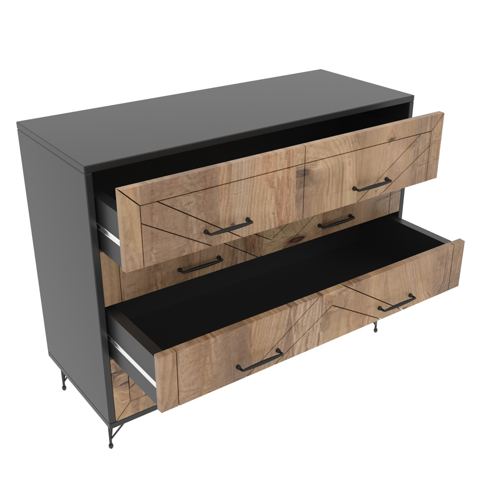 Cevano Wooden Chest of 4 Drawers In Anthracite And Oak