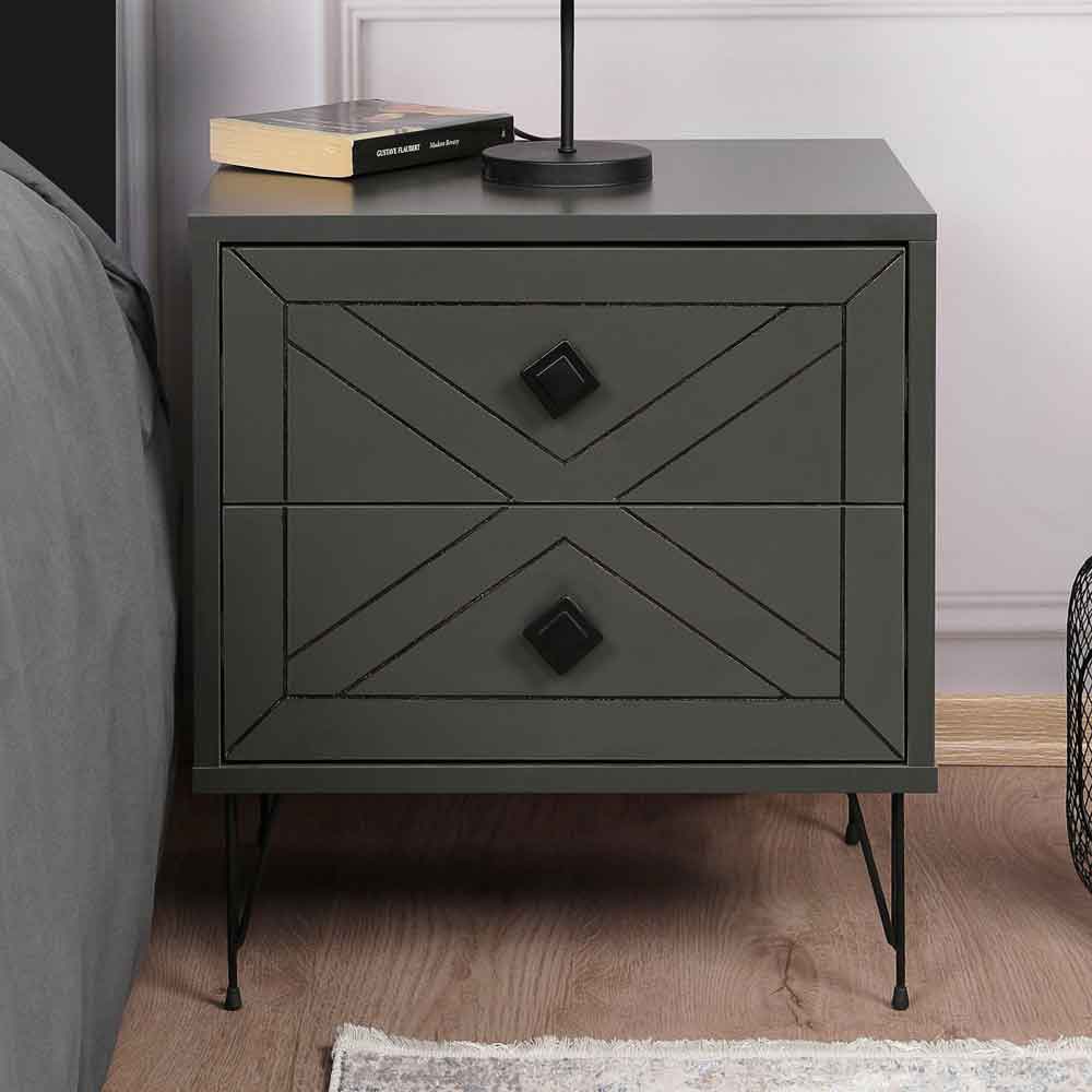 Cevano Wooden Side Table with Metal Legs in Anthracite