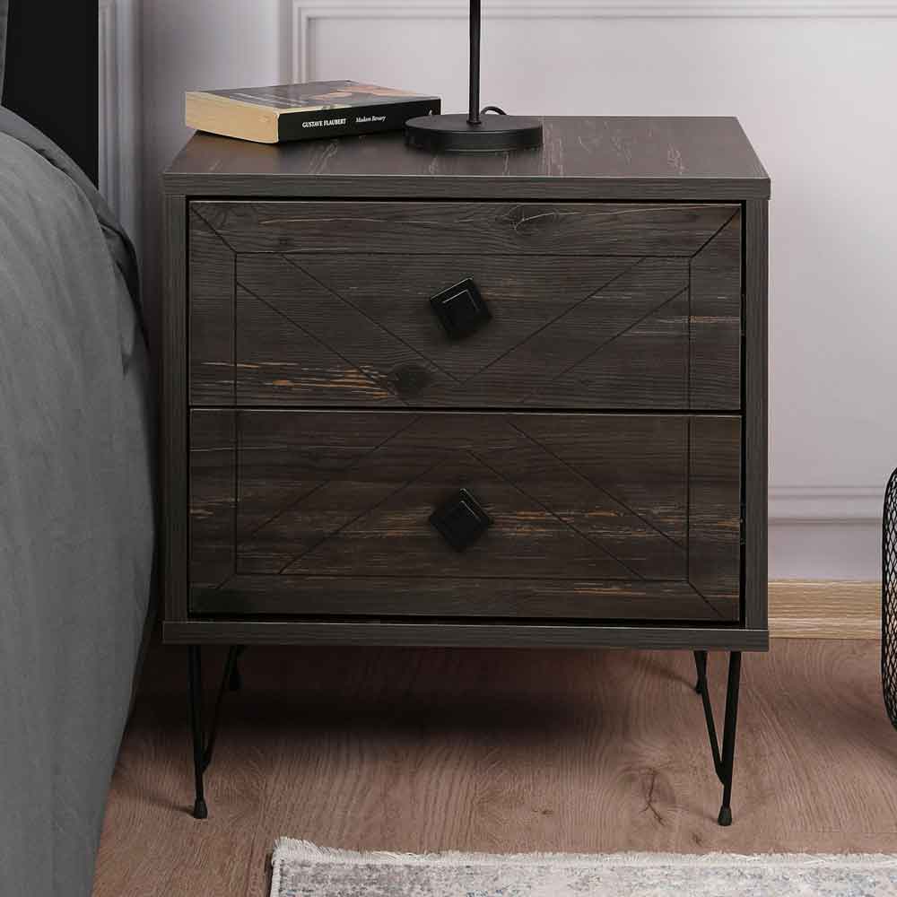 Cevano Wooden Side Table with Metal Legs in Dark Brown