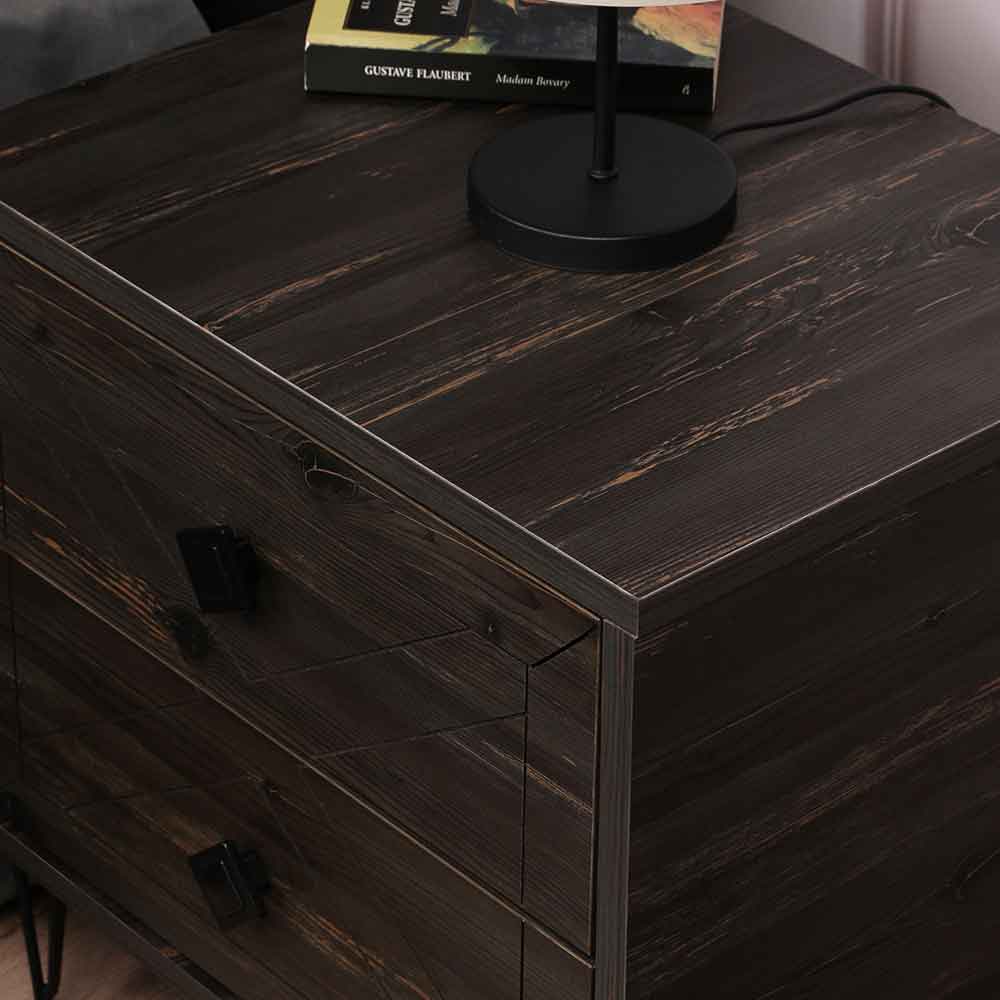 Cevano Wooden Side Table with Metal Legs in Dark Brown