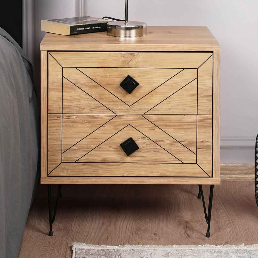 Cevano Wooden Side Table with Metal Legs in Pine