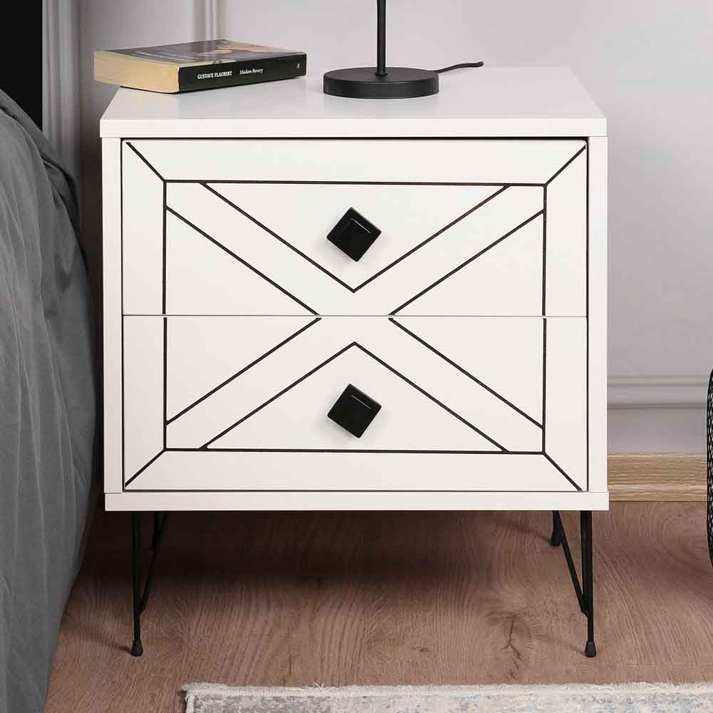 Cevano Wooden Side Table with Metal Legs in White