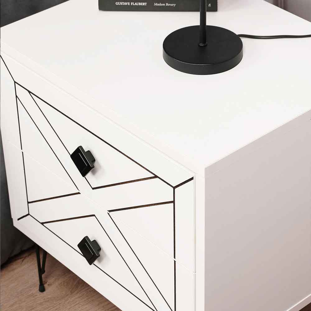 Cevano Wooden Side Table with Metal Legs in White