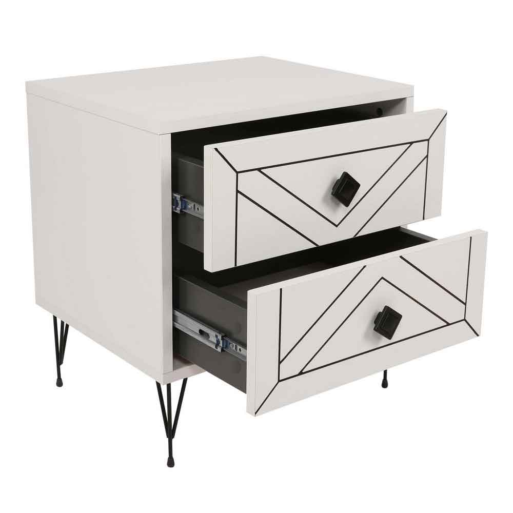 Cevano Wooden Side Table with Metal Legs in White
