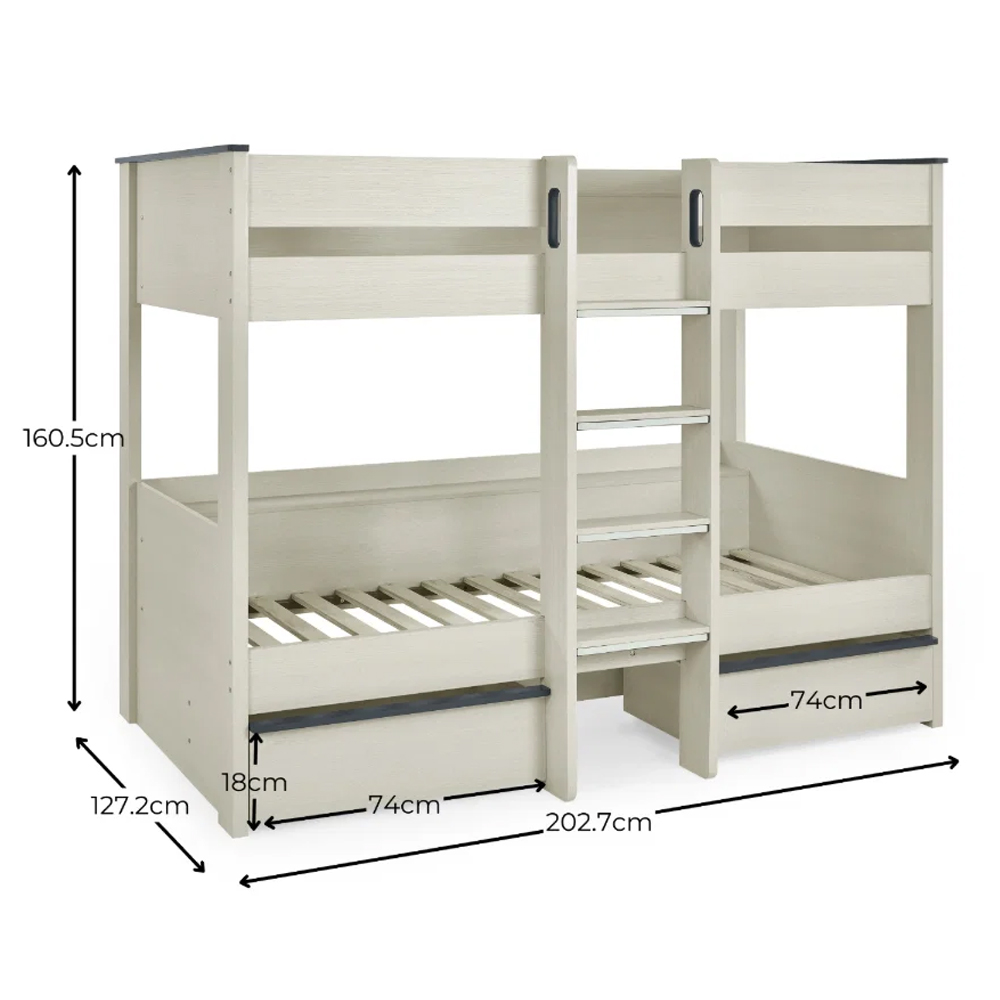 Cevlune Wooden Bunk Bed with Drawers in White