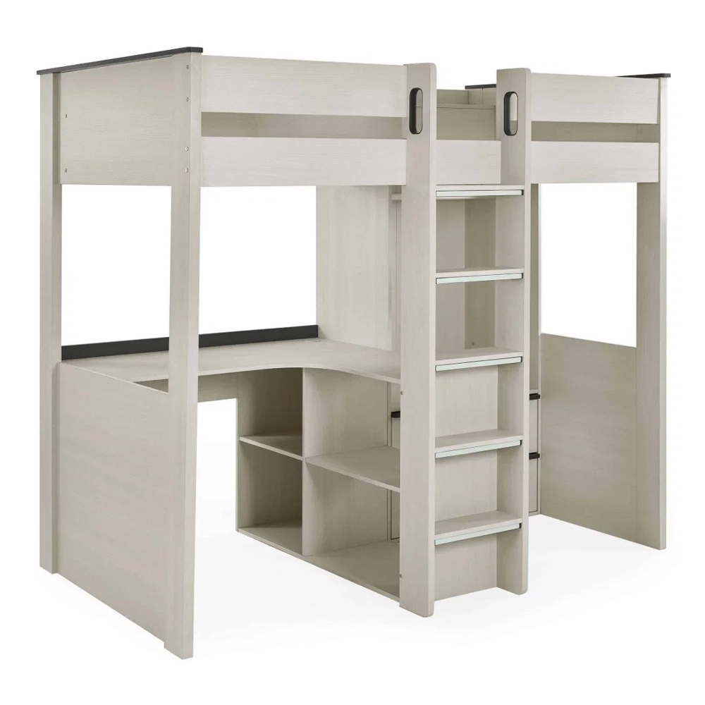 Cevlune Wooden Highsleeper Bunk Bed with Desk in White