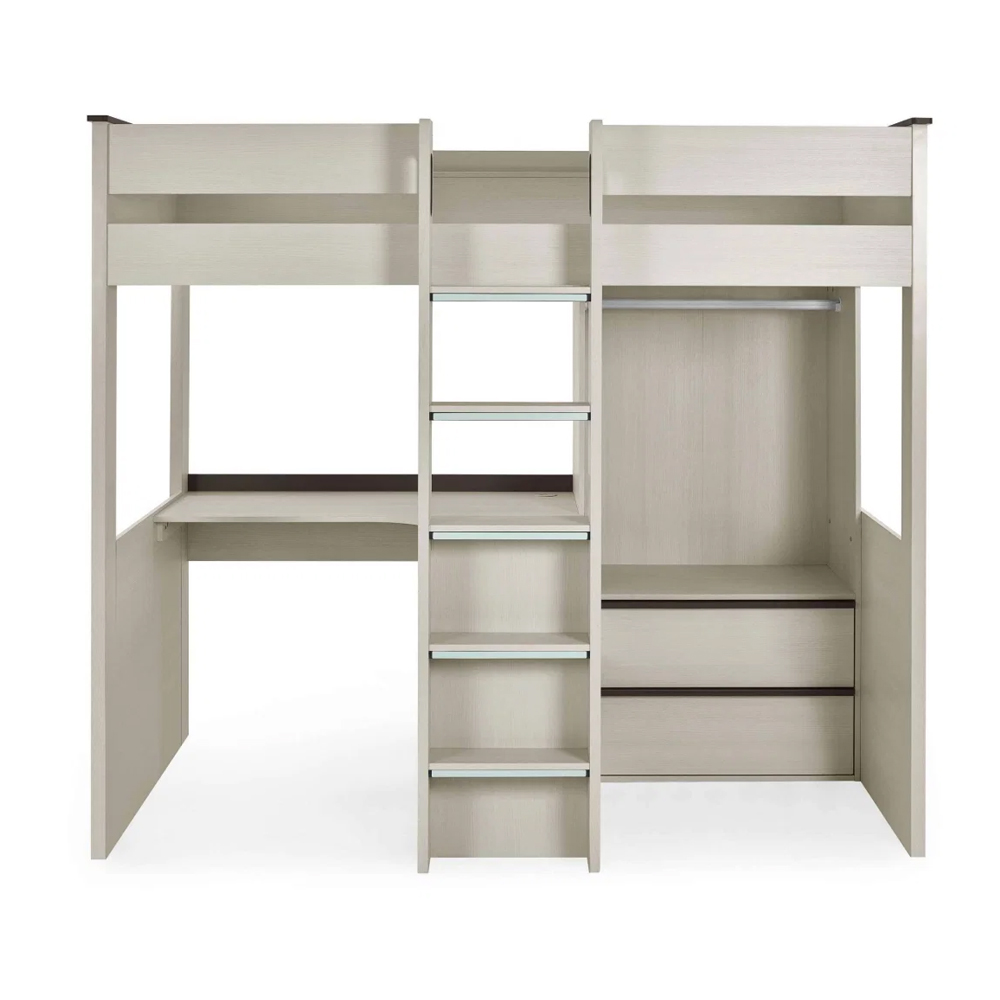 Cevlune Wooden Highsleeper Bunk Bed with Desk in White
