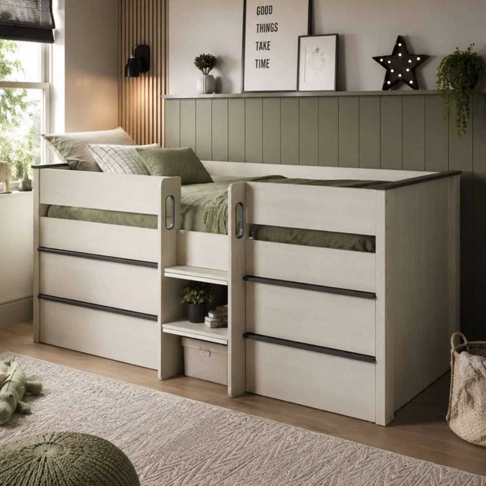 Cevlune Wooden Midsleeper Bunk Bed with Drawers in White