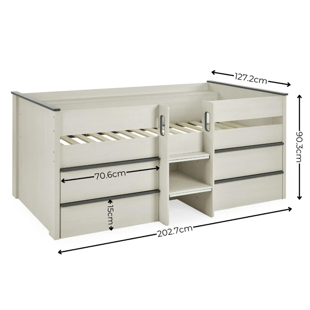 Cevlune Wooden Midsleeper Bunk Bed with Drawers in White