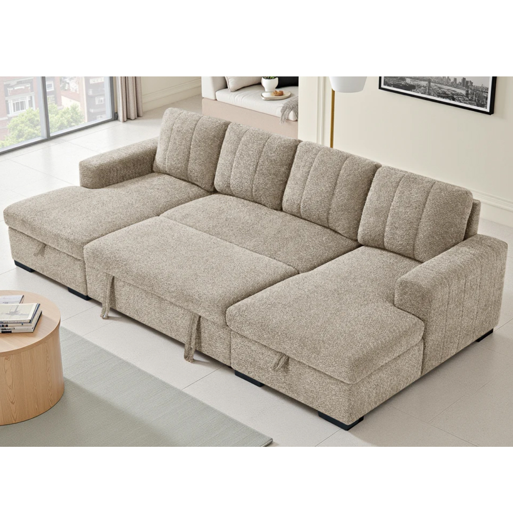 Cevrix Fabric U Shape Corner Sofabed in Beige