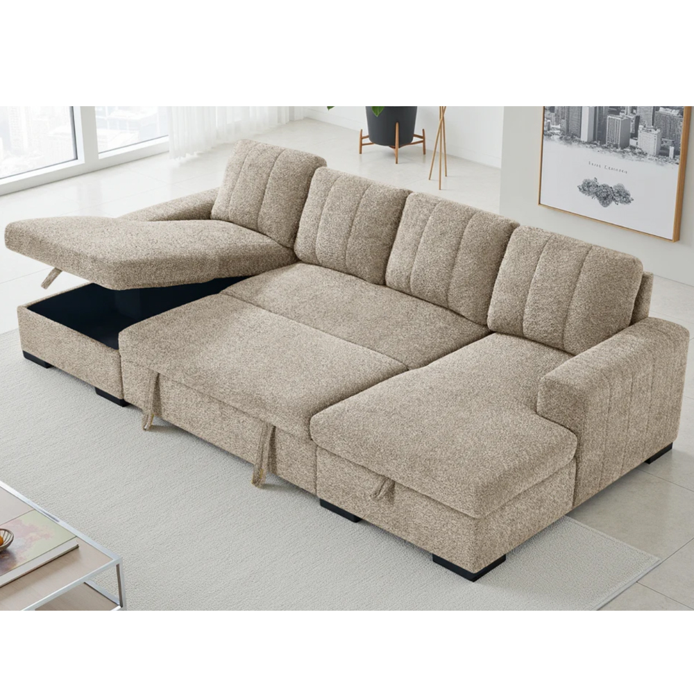 Cevrix Fabric U Shape Corner Sofabed in Beige