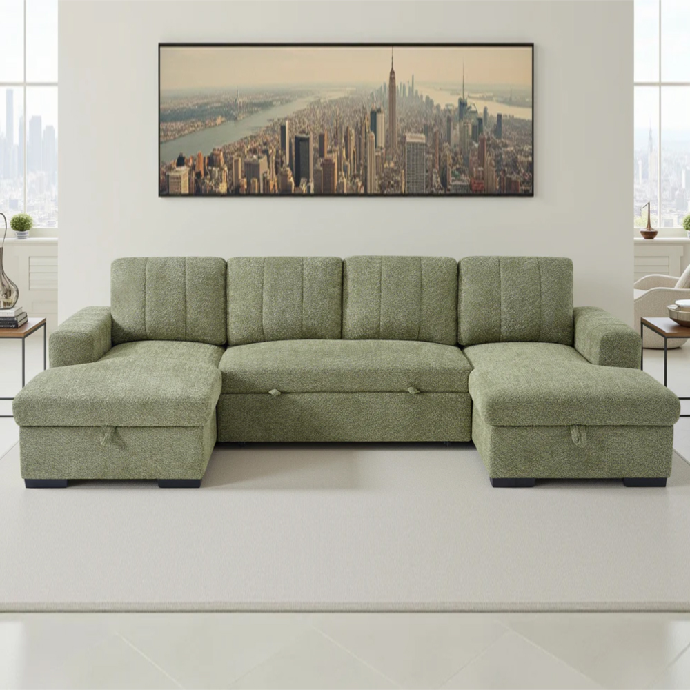 Cevrix Fabric U Shape Corner Sofabed in Green