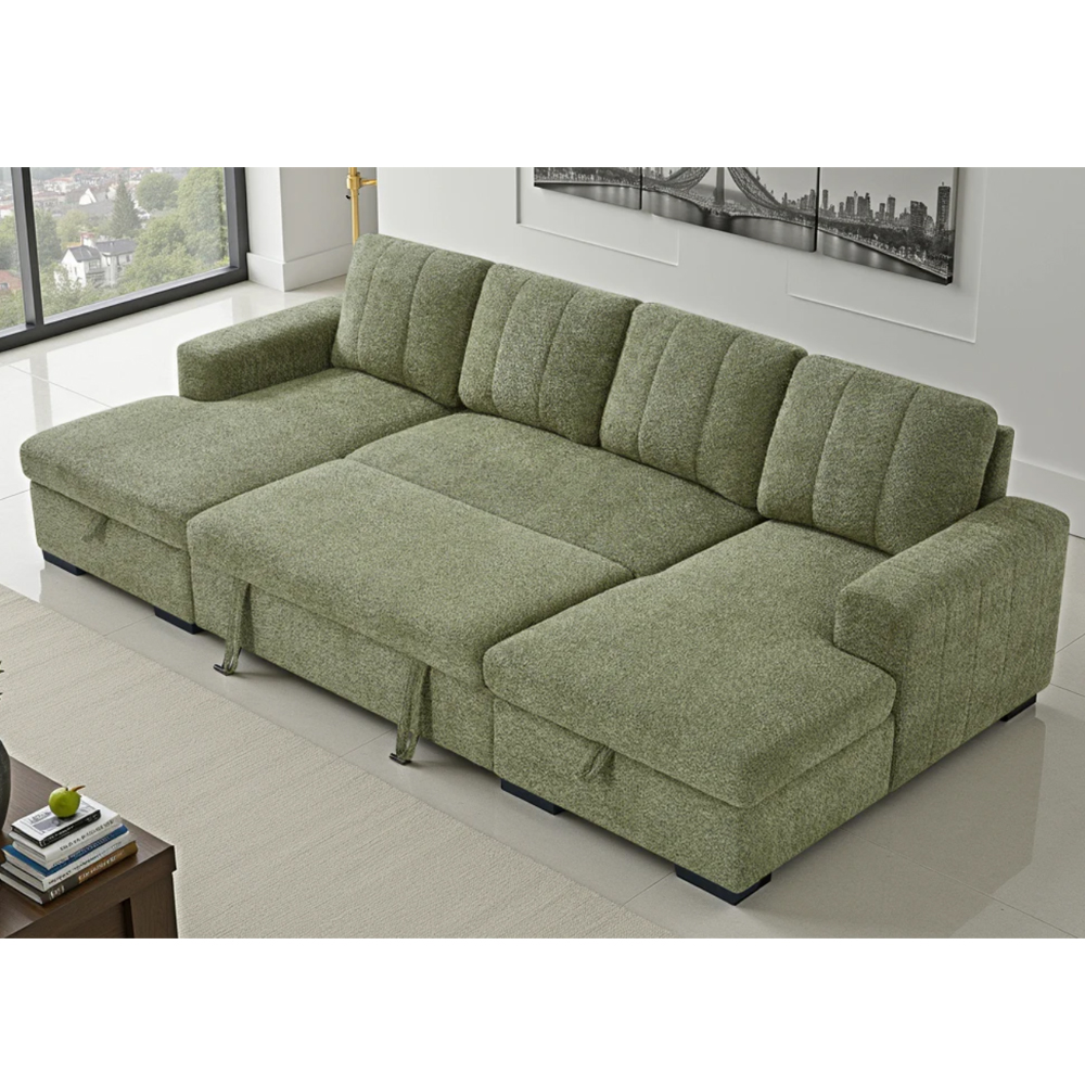 Cevrix Fabric U Shape Corner Sofabed in Green
