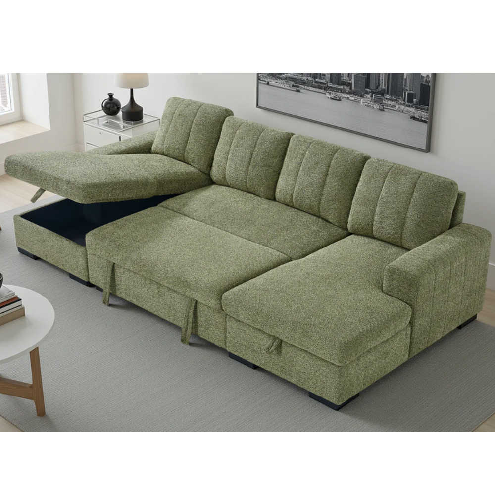 Cevrix Fabric U Shape Corner Sofabed in Green
