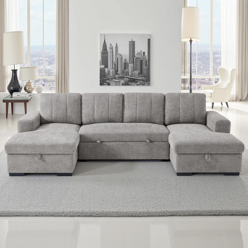 Cevrix Fabric U Shape Corner Sofabed in Grey