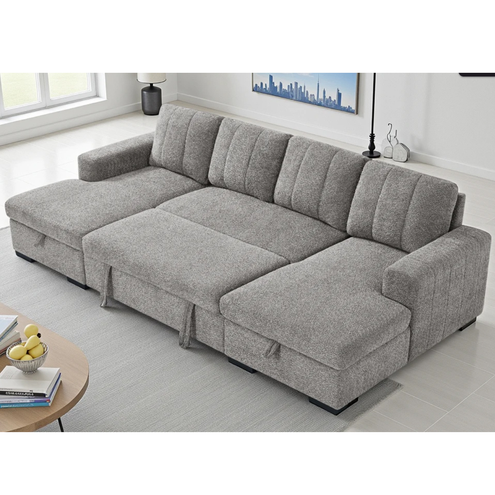 Cevrix Fabric U Shape Corner Sofabed in Grey