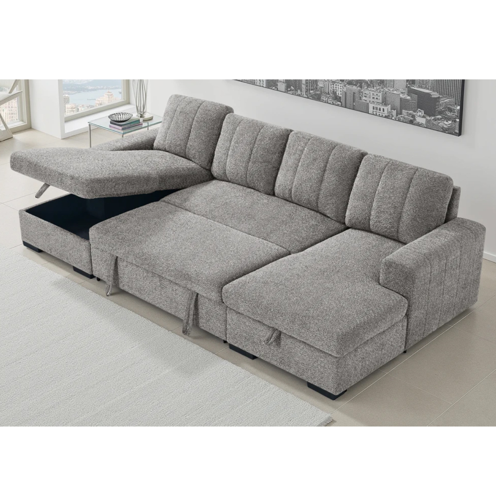 Cevrix Fabric U Shape Corner Sofabed in Grey