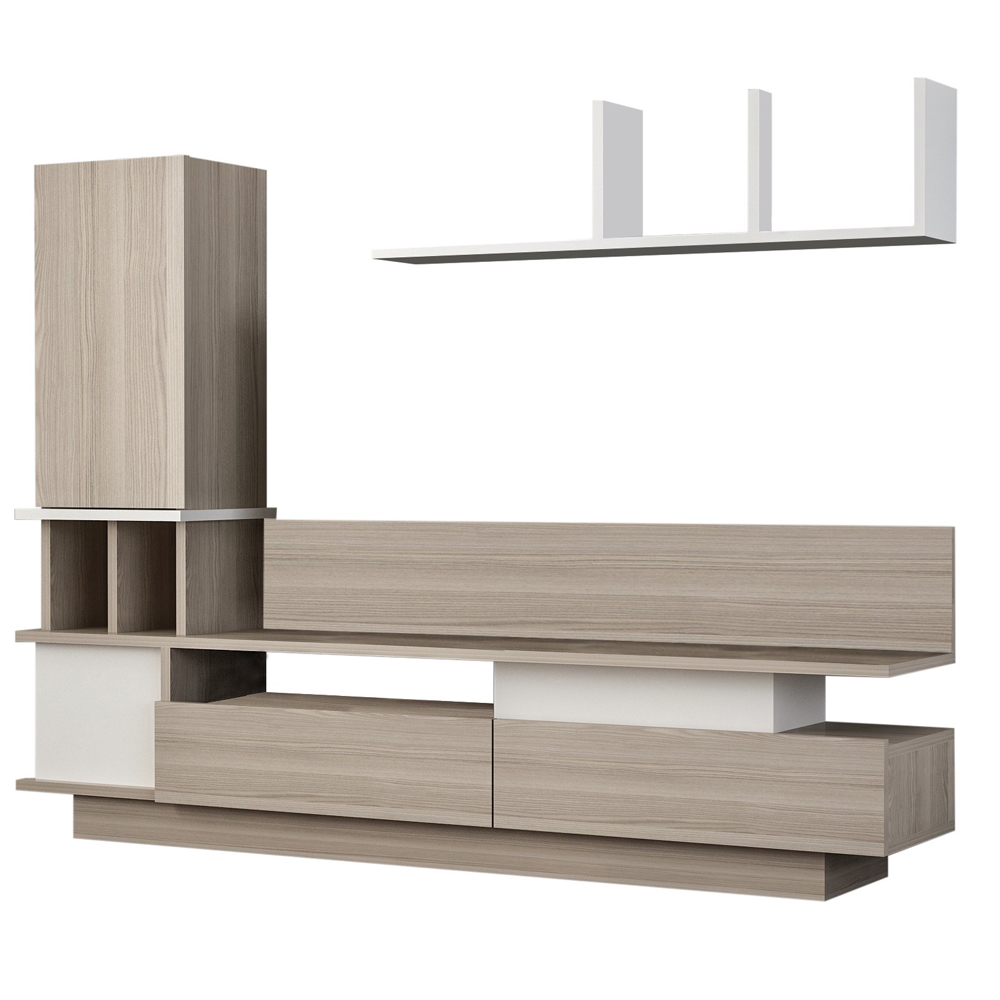 Ceyline Wooden TV Stand With 3 Doors And Wall Shelf In White Cordoba