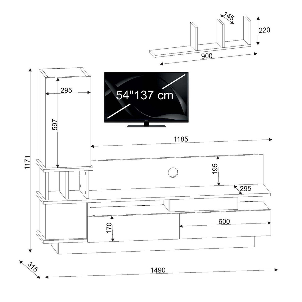 Ceyline Wooden TV Stand With 3 Doors And Wall Shelf In White Cordoba